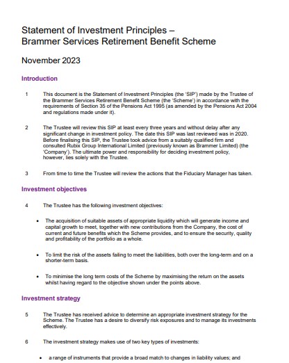 Statement of Investment Principles – Brammer