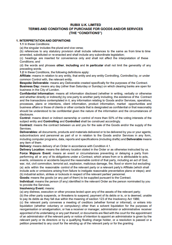 Rubix UK Purchase Terms