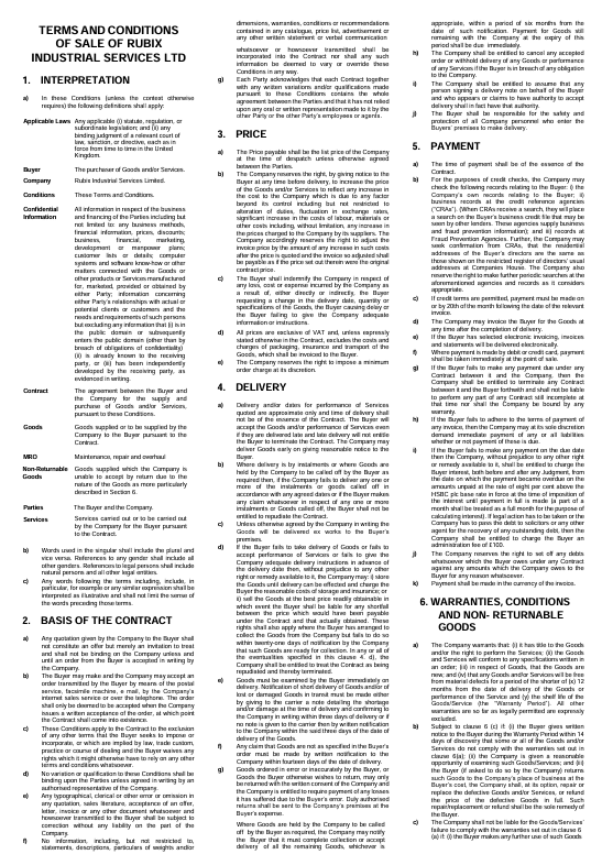 Industrial Services Sales Terms
