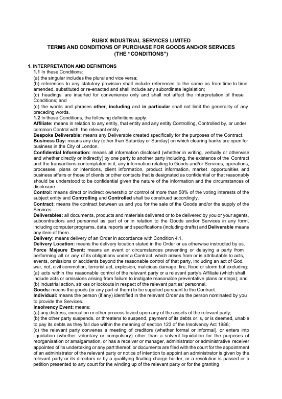 Industrial Services Purchase Terms