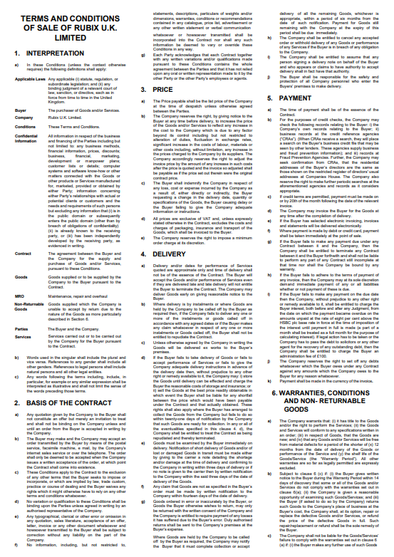 Rubix UK Sales Terms